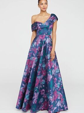 Theia Asymmetric Jacquard Gown - Angelica in Midnight Celeste NWT